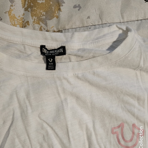 True Religion White T-Shirt with Pink Logo - Picture 2 of 3